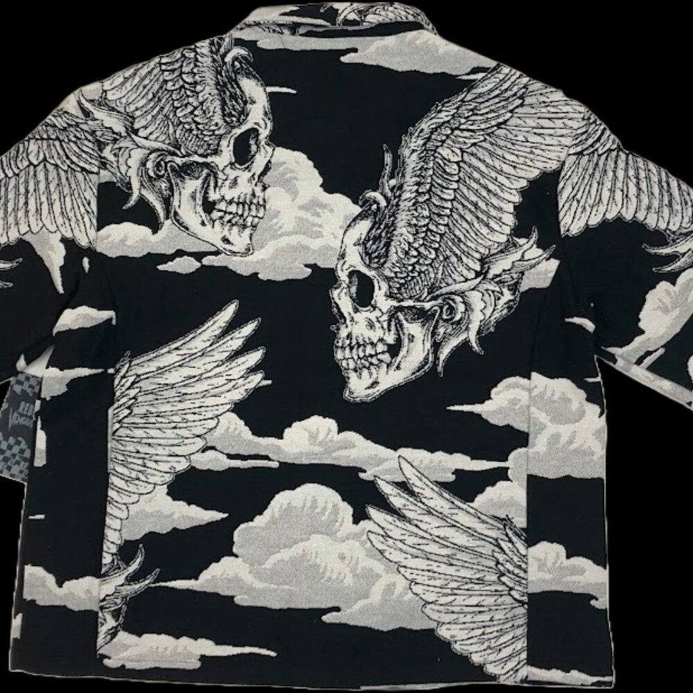 Rebel Vengeance Winged Skull Tapestry Jacket, Gothic Designer Streetwear Art - Picture 2 of 7